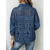 image:imageWomen Floral Lace Patchwork Denim Jacket Buttoned Long Sleeve CoatDark Blue