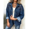 image:imageWomen Floral Lace Patchwork Denim Jacket Buttoned Long Sleeve CoatDark Blue