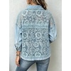 image:imageWomen Floral Lace Patchwork Denim Jacket Buttoned Long Sleeve CoatLight Blue