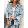 image:imageWomen Floral Lace Patchwork Denim Jacket Buttoned Long Sleeve CoatLight Blue