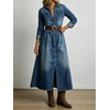 image:imageWomens Denim Button Down Shirt Dress Long Sleeve Distressed Jean DressDark Blue