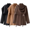 image:imageWomens Wool Blend Cardigan Coat Belted Shawl Collar Long Sleeve OuterwearBlack