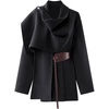 image:imageWomens Wool Blend Cardigan Coat Belted Shawl Collar Long Sleeve OuterwearBlack