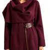 image:imageWomens Wool Blend Cardigan Coat Belted Shawl Collar Long Sleeve OuterwearBurgundy