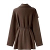 image:imageWomens Wool Blend Cardigan Coat Belted Shawl Collar Long Sleeve OuterwearCoffee