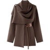 image:imageWomens Wool Blend Cardigan Coat Belted Shawl Collar Long Sleeve OuterwearCoffee