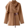 image:imageWomens Wool Blend Cardigan Coat Belted Shawl Collar Long Sleeve OuterwearKhaki