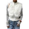 image:imageCHARTOU Women Faux Fur Fuzzy Cropped Sweater Vest Fall Winter Stand Collar Zipper Up Sleeveless Outwear CoatWhite
