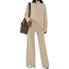 image:imageCHARTOU Women Two Piece Sweater Pants Set Sweatsuit Wide Leg Pants Palazzo Knit Lounge Set OutfitsApricot
