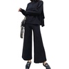 image:imageCHARTOU Women Two Piece Sweater Pants Set Sweatsuit Wide Leg Pants Palazzo Knit Lounge Set OutfitsBlack