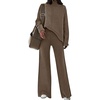 image:imageCHARTOU Women Two Piece Sweater Pants Set Sweatsuit Wide Leg Pants Palazzo Knit Lounge Set OutfitsCoffee
