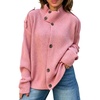 image:imageCHARTOU Womens Funnel Neck Button Down Cardigan Sweater Rib Knit Short Jacket CoatPink
