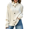image:imageCHARTOU Womens Funnel Neck Button Down Cardigan Sweater Rib Knit Short Jacket CoatWhite