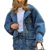 image:imageWomen Cropped Denim Jacket Casual Y2k Loose Fit Bomber Jacket Short Denim CoatDark Blue