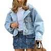 image:imageWomen Cropped Denim Jacket Casual Y2k Loose Fit Bomber Jacket Short Denim CoatLight Blue