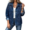 image:imageWomen Floral Lace Patchwork Denim Jacket Buttoned Long Sleeve CoatDark Blue