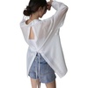 image:imageWomens Sexy See Through Back TieKnot Sheer Mesh Oversized Beach Blouse ShirtWhite