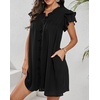 image:imageCHARTOU Women Casual V Neck Short Sleeve Ruffle Mini Dress T Shirt Shift Dress Flowy Tunic Dress Beach SundressBlack