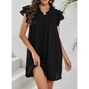 image:imageCHARTOU Women Casual V Neck Short Sleeve Ruffle Mini Dress T Shirt Shift Dress Flowy Tunic Dress Beach SundressBlack