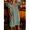 image:imageCHARTOU Women Casual V Neck Short Sleeve Ruffle Mini Dress T Shirt Shift Dress Flowy Tunic Dress Beach SundressGreen
