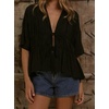image:imageWomen Ruffle Peplum Summer Tops V Neck Tie Front Short Sleeve T Shirts Casual BlousesBlack