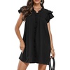 image:imageCHARTOU Women Casual V Neck Short Sleeve Ruffle Mini Dress T Shirt Shift Dress Flowy Tunic Dress Beach SundressBlack