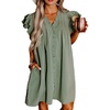 image:imageCHARTOU Women Casual V Neck Short Sleeve Ruffle Mini Dress T Shirt Shift Dress Flowy Tunic Dress Beach SundressGreen