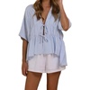 image:imageWomen Ruffle Peplum Summer Tops V Neck Tie Front Short Sleeve T Shirts Casual BlousesBlue