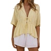 image:imageWomen Ruffle Peplum Summer Tops V Neck Tie Front Short Sleeve T Shirts Casual BlousesYellow