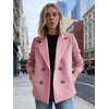 image:imageWomens Cropped Wool Blend Coat Fall Knit Sweater Blazer Notch Lapel Double Breasted Pea Coat JacketPink