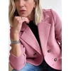 image:imageWomens Cropped Wool Blend Coat Fall Knit Sweater Blazer Notch Lapel Double Breasted Pea Coat JacketPink