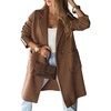 image:imageWomen Color Block Long Sleeve Wool Trench Pea Coat Fuzzy Fleece Winter Casual OvercoatCamel