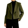 image:imageWomen Wool Crop Peacoat Shawl Collar Double Breast Trench Overcoat  Fall Winter Wool Blend Warm Short Pea Coat Elegant Lapel Shawl Collar Long Sleeve Cropped OvercoatArmy Green