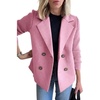 image:imageWomens Cropped Wool Blend Coat Fall Knit Sweater Blazer Notch Lapel Double Breasted Pea Coat JacketPink