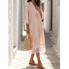 image:imageCHARTOU Women Cotton Linen Midi Dress Lace Tie Front 34 Sleeve Summer Casual Shift DressPink