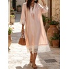 image:imageCHARTOU Women Cotton Linen Midi Dress Lace Tie Front 34 Sleeve Summer Casual Shift DressPink