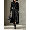 image:imageCHARTOU Women Faux Suede Midi Dress Button Long Sleeve Belted A Line DressBlack