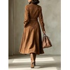 image:imageCHARTOU Women Faux Suede Midi Dress Button Long Sleeve Belted A Line DressBrown