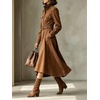 image:imageCHARTOU Women Faux Suede Midi Dress Button Long Sleeve Belted A Line DressBrown