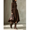 image:imageCHARTOU Women Faux Suede Midi Dress Button Long Sleeve Belted A Line DressCoffee