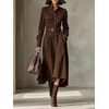 image:imageCHARTOU Women Faux Suede Midi Dress Button Long Sleeve Belted A Line DressCoffee