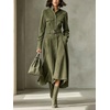 image:imageCHARTOU Women Faux Suede Midi Dress Button Long Sleeve Belted A Line DressGreen