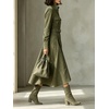 image:imageCHARTOU Women Faux Suede Midi Dress Button Long Sleeve Belted A Line DressGreen