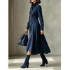 image:imageCHARTOU Women Faux Suede Midi Dress Button Long Sleeve Belted A Line DressNavy Blue