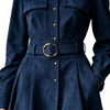 image:imageCHARTOU Women Faux Suede Midi Dress Button Long Sleeve Belted A Line DressNavy Blue
