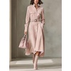 image:imageCHARTOU Women Faux Suede Midi Dress Button Long Sleeve Belted A Line DressPink