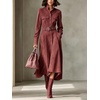 image:imageCHARTOU Women Faux Suede Midi Dress Button Long Sleeve Belted A Line DressWine Red