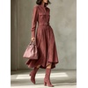 image:imageCHARTOU Women Faux Suede Midi Dress Button Long Sleeve Belted A Line DressWine Red