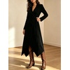 image:imageCHARTOU Women Faux Suede Midi Dress Fringe Long Sleeve Tie Waist Asymmetrical Wrap DressBlack