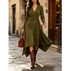 image:imageCHARTOU Women Faux Suede Midi Dress Fringe Long Sleeve Tie Waist Asymmetrical Wrap DressGreen